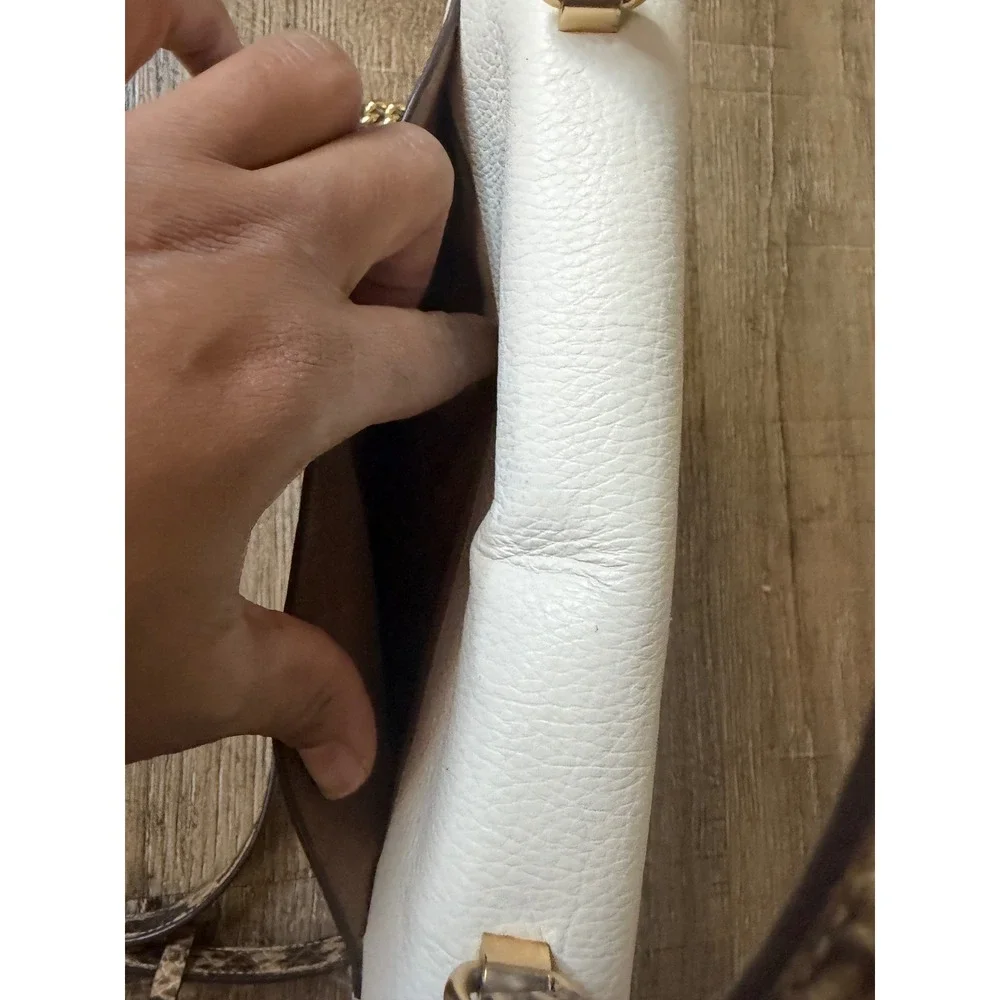 Coach Chalk White Pebbled Leather Top Handle Crossbody Bag Snakeskin Trim Gold